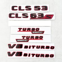 Błyszczący Czarno-Czerwony 3D ABS Znak Samochodowy Logo Zamiennik CLS 53 63S TURBO 4MATIC V8 BITURBO Auto Tylna Klapa Boczna Ozdoba Błotnika