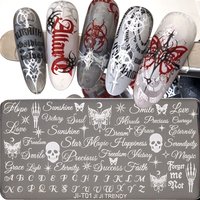 Gothic Nail Stamp Plate Black Letter, Skull Butterfly Stainless Steel Template, Reusable Nail Art Stencil Y2K Aesthetic Nail Too