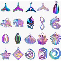 Sea Animal Stainless Steel Charms For Jewelry Making Bracelets Necklace Earrings Pendant Rainbow Starfish Shell Conch Materials