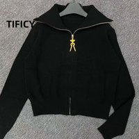 Autumn and Winter New Loose Collar Zipper Knitted Sweater Cardigan Women's Irregular Metal Buckle Versatile Sweater Jacket