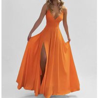 Women's Elegant Solid Maxi Dress Sexy High Waist Deep V-neck Split Hem Spaghetti Strap Dress New 2026 Ladies Summer Dresses