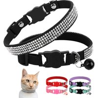 Soft Pink Suede Leather Cat Collar - Bling Rhinestone Design with Bell, Safety Breakaway & Adjustable XS/S for Cats & Puppies