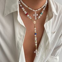 Men’s Trendy Fashion Beaded Necklace Niche Design Hop Personality Pearl Pendant High End Feeling Choker Chain Jewelry