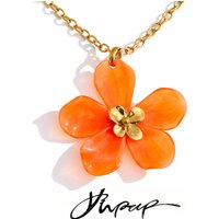 Yhpup New Arrivals Stainless Steel Acrylic Resin Big Flower Drop Necklace Waterproof PVD Plated Popular Collar Jewelry