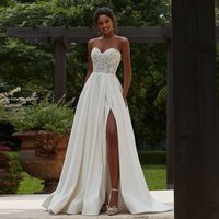 CHarming Strapless A-Line Wedding Dresses Sweetheart Neck Sleeveless Bridal Growns Lace Applique High Slit Vestidos De Novia