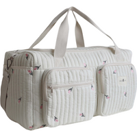 Baby-Wickeltasche, niedlicher Bär, Blumen-Stickmuster, Mama-Tasche, Baby-Beige-Baumwollstoff, Reißverschluss, Windel-Handtasche, neue Gepäcktasche
