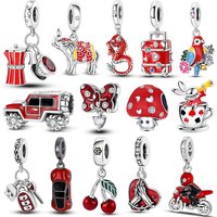 Red Charm Bead Original 925 Silver Fit Bracelet Pendant Diy Car Coffee Cherry For Woman Jewelry