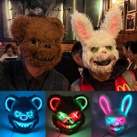 Halloween Rabbit Luminous Masks Cosplay Bloody Bear Bunny Light up Masks Glow in Dark Animal Horror Neon Masks Decor Supplies
