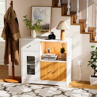UK Plug Sideboard Light Corner Cabinet Sideboard 1 Drawer 2 Doors Side Cabinet Microwave Shelf Wood Cutlery Cabinet