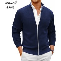 Animal Game Men's Knit Zipper SweaterCoats Slim Fit Sweaters Stand Collar Fall Winter Cardigan Sweater Jumper Warm Streetwear