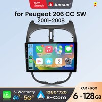 Radio samochodowe Junsun Android Auto do Peugeot 206 206CC 206SW 2001 2002 2003-2008, multimedialny bezprzewodowy Apple CarPlay Android Auto, inteligentne systemy, ekran IPS, odtwarzacz stereo wideo,