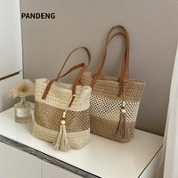 Sumner Ladies Retro Woven Shoulder Bag Women's Large Capacity Grass Woven Handbags Female Casual Tassel Beach Tote Underarm Bags