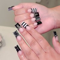 24Pcs French Square Press On Nails Dark Style Matte Finish Press On Nails Artificial Manicure Tool Nail Tips Wearable Fake Nails