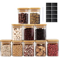 9oz Glass Jars with Airtight Bamboo Lids - Clear Glass Pantry Storage Containers Small Square Canister Set for Kitchen Spices