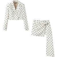 HH Women's 2026 New Fashion Versatile Polka Dot Broad Shoulder Suit Female Lapel Long Sleeve Suit Jacket+High Waist Casual Skirt