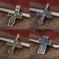 Creative Design Jesus Cross Pendant Men's Stainless Steel Crucifix Eastern Orthodox Chain Necklace Jewelry Casual Gift