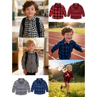 New Spring and Autumn Winter Boys and Girls 1-14 Years Old Classic Woolen Checkered Shirt Student Dress Versatile Shirt