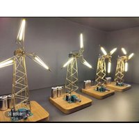 DIY industrial wind turbine lamp desktop rotatable iron tower creative lamp blueprint table decoration