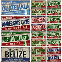 Artisian MEXICO COSTA RICO BELIZE Honduras Landmark License Plate City State Decorative Car Plate Latin America Metal Plaque