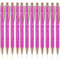 12Pcs Rose Gold Retractable Metal Ballpoint Pen 1.0mm Black Glitter School Stationery Gift for Teacher Colleague Student