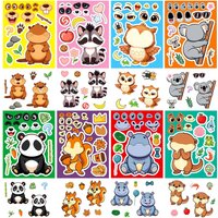 8 Sheets Cartoon Animal Puzzle Stickers Make a Face Cartoon Decals Stationery Notebook Phone Laptop Decoration DIY Stickers