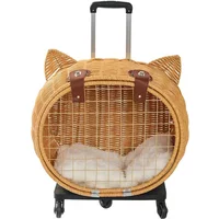 Breathable Cat Bag, Portable Pet Crate, Dog Tote Bag with Trolley, Handwoven Cat Cage, Lightweight Pet Luggage, Vintage Style