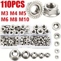 110-piece set of stainless steel hexagonal flange nuts M3 M4 M5 M6 M8 M10, industrial equipment mechanical parts