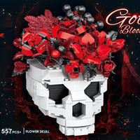 Dark Aesthetic Flower Bouquet Gothic Rose Skull Rose Building Blocks MOC DIY Puzzle Model Toy Kids Girls Mothers Halloween Gift