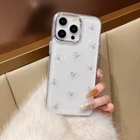 3D Gradient Pink Butterfly Glitter Phone Case For iphone 16 15 14 13 12 Pro Max Plus 11 Epoxy Clear Cover Girl Soft Cases