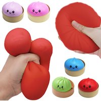 Cute Simulation Steamed Bun Squishy Toy - Soft TPR Stress Relief Squeeze Ball with Steam Tray Slow Rebound Funny Sensory Toy