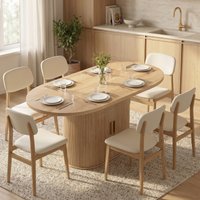 Homcom ovale eettafel met dikke plank en schuifdeuren, shutter-type