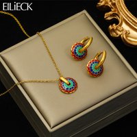 EILIECK 316L Stainless Steel Vintage Flower Necklace Earrings For Women Girl Fashion New Waterproof Jewelry Set Gift Party image 4
