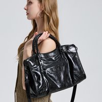 Sac fourre-tout en cuir véritable pour femme, en cuir de vachette ciré, grande capacité, sac de ville et de moto, sac de luxe tendance et polyvalent, idéal pour les trajets quotidiens