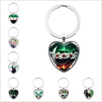 New Syria National Flag Glass Cabochon Heart Shaped Pendant Metal Keychain For Women Men Charm Handmade Car Keyring Jewelry Gift