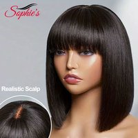 Sophies Natural Scalp Lace Raw Human Hair Wig 2x1 Lace Bob With Bang Glueless 2x1 Lace Closure Bob With Bang Glueless Wigs