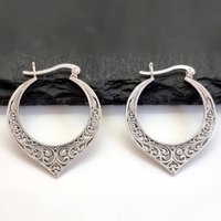 Vintage Silver Color Dangle Earrings Woman Geometry Carving Party Daily Wear