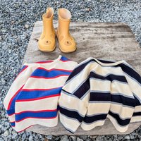 2025 Autumn New Children Long Sleeve T Shirts Boys Cotton Striped Tees Baby Girls Casual Loose Bottoming Shirts Kids Clothes