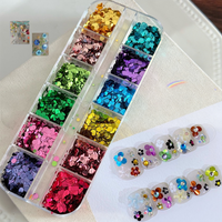 12Grids 3D Polka Dot Flower Sequins Nail Glitter Sparkly Mixed Color Ultra Thin Mini Round Flakes Nail Slice Manicure Decoration