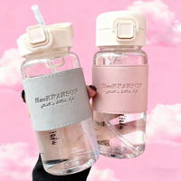 500ml Leak-proof Water Bottle with Straw Portable Student School Food Grade Plastic Water Cup Modern Simple Style Juice Beverage