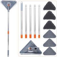 Serpillère murale avec long manche 360° ° Serpillère triangulaire rotative en microfibre pour nettoyage mural, serpillère réglable pour nettoyage à sec et humide des sols