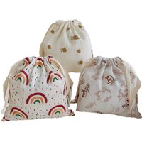 27x25cm Home Organizer Natural Cotton Storage Bags Outdoor Travel Cute Rainbow Printing Drawstring Pouches