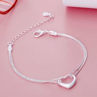 925 Sterling Silver 8-Inch Box Chain with Simple Heart Pendant: Fashion Bracelet for Women, Charm, Wedding Gift, Jewelry