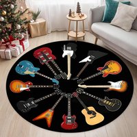 Magic Electric Guitar Round Area Rug, Music Guitar Non-Slip Rug for Bedroom Living Room Outdoor Study Playing Floor Mat Carpet