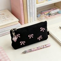 Black bow embroidered pencil case,Outstanding in appearance、Simple ins Wind,Can be used as a makeup storage bag,Back-to-school s