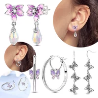 Purple Butterfly Crystal Earring Original Silver Plated Woman Earring Valentine Anniversary Earrings Jewelry Fine Gift Accessory