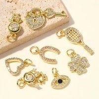 5pcs/Lot 18K Gold Plated Girl Boy Cross Copper CZ DIY Charm Women Zircon Heart Key Evil Eye Racket Necklace Pendant Jewelry