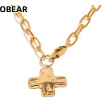 Stainless Steel 18K Gold Plated Cross Necklace for Women, Dainty Hammered Cross Pendant Necklace, Paperclip Chain Jewelry Gift