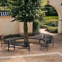 Outdoor simple curved balcony courtyard enclosure stove tea wrought iron tree pool garden terrace leisure bench table and chair