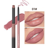 QIBEST 2PCS Lipstick Lipliner Makeup Sets Waterproof Matte Nude Lipstick Pencil Lasting Sexy Red Lip Stain Nourishing Lipliner