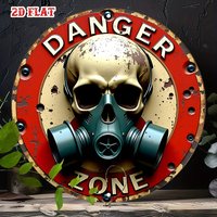 Danger Zone Skull & Gas Mask Vintage Metal Sign - 19.81x19.81cm Aluminum Round Wall Art for Bars, Cafes, Beach Houses & Backyard